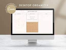 Desktop Organizer Wallpaper In Neutral Fall Canva Template Etsy In 2021 Desktop Organization Desktop Wallpaper Organizer Customizeable