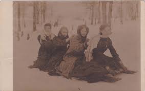 This Is A Picture Of Some Of We Girls When We Went Out Coasting On The Hill Reading From Right To Left Are Ora Weddle Birdelle Postmark Pictures Ancestral