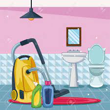 A woman in a bathroom saying to a man, hugh, you know leaving the toilet seat up violates our prenuptial many assume images found on the web can be used for free and are in the public domain. Housekeeping Cleaning Bathroom Clean Products With Vacuum Cleaner Royalty Free Cliparts Vectors And Stock Illustration Image 126589848