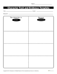 Character Traits Workshsheets Evidence Template