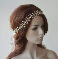 Wedding Hair Piece Bridal Pearl Headband Gold Rhinestones Etsy Pearl Bridal Headband Bridal Halo Hair Rhinestone Bridal Headband
