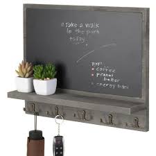 Chalkboard wall decor strangetowne decorative chalkboard to. Gray Wood Chalkboard Wall Organizer W Hooks Mygift