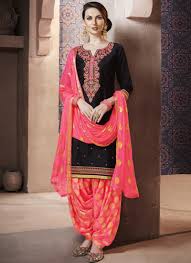 Black And Pink Patiala Suit Black And Pink Embroidered Silk Cotton Punjabi Suit Patiyala Dress Punjabi Dress Fashion