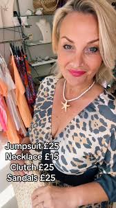 Last one of these beautiful jumpsuits in the grey leopard print fits up to  about size 14 only £25 teamed with a starfish necklace £15 straw clutch bag  £25 and a gold platform sandals £25