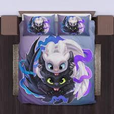 Toothless And The Light Fury Bedding Set Duvet Cover And Pillowcase Set Dragon Duvet Dragon Bedding How Train Your Dragon
