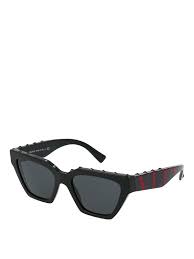valentino studded vltn cat eye sunglasses in black modesens