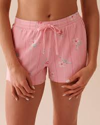 Pink Floral Cotton Pajama Shorts - Pink Flowers and Stripes | la Vie en Rose