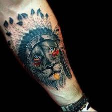 Native American Lion Tattoo Kizilderili Aslan Dovmesi Amerikan Dovmeleri Aslan Dovmesi Doga Dovmeleri