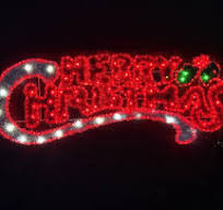 Tinsel Red Merry Christmas Rope Light Motif