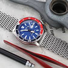 22mm winghead shark mesh band stainless steel watch bracelet v clasp brushed mesh band seiko diver watches