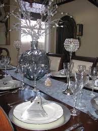 Christmas Table Setting In Ice Blue And Silver Blue Dining Tables Christmas Dining Room Decor Modern Dining Room Set