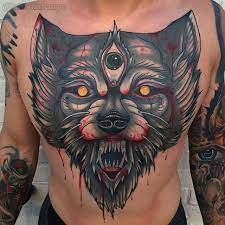 Traditional wolf head tattoos on man chest. Wolf Neo Traditional Tattoo Chest Novocom Top