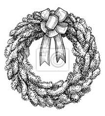 Cette année, pourquoi ne pas vous lancer dans le diy avec une. Couronne De Noel Illustration Dessin Gravure Encre Ligne Peintures Murales Tableaux Guirlande Couronne Gravent Myloview Fr