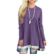 Fashion Long Sleeve Lace Hem Patchwork Loose S 5xl Plus Size Tops For Women Blouse