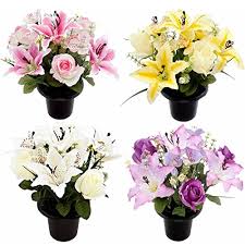 Maybe you would like to learn more about one of these? Florist Supplies Artificial Grave Crem Pot Memorial Flower Arrangement Lily Rose 4 Colours Lilac Buy Online In Haiti At Haiti Desertcart Com Productid 60094224