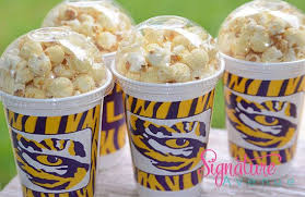 Choose from hundreds of plain and themed birthday party decorations including banners, bunting, paper decorations, pom poms, scene setters and more. Lsu Party Cups Geaux Tigers Popcorn Party Cups Set Of 8 Etsy Party Cups Lsu Football Party Football Party Favors