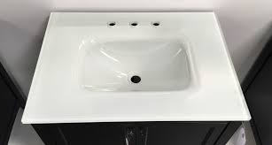 Bath vanity in grey with tempered glass vanity top in black with white vessel sinks by roswell timeless home 48 in. Bright White Glass 8 Drill Vanity Top The Flooring Factory
