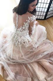Blush Pink Wedding Dress With Illusion Sleeves Blush Pink Wedding Dress Pink Wedding Dresses Wedding Dresses Lace