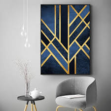Interior design modern white furniture on white wall. Abstract Linear Art Deco Wall Art Gold Blue Geometric Nordic Design Canvas Prints Nordicwallart Com Art Deco Wall Art Wall Art Canvas Painting Linear Art