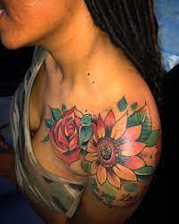 King Takes Baton Rouge Coverupkingart Blackhearts Tattoos Sunflower And Rose Tattoo Sunflower Tattoo Shoulder