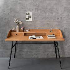 Farmhouse Vintage Rectangular Writing Desk With Drawers Office Desk Metal In Black Finish In 2021 Writing Desk With Drawers Desk With Drawers Metal Desks