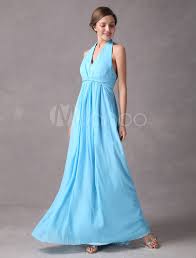 Suchen sie nach besonderen tipps, tricks in diesem forum konnen sich braute in der stressigen zeit vor der hochzeit austauschen und gegenseitig unterstutzen. Lange Brautjungfer Kleid Blau Chiffon Halter V Ausschnitt Empire Taille Hochzeit Kleid Milanoo Com