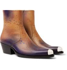 Buy calvin klein 205w39nyc western claire leather chelsea boots at saksfifthavenue. Calvin Klein 205w39nyc Metal Tipped Paint Splattered Burnished Leather Boots In Camel Brown For Men Lyst