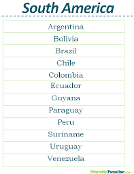 Printable List Of Countries In South America List Of All Countries South America Geography Lessons