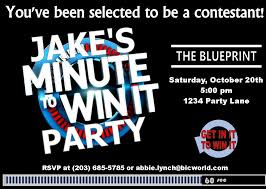 Create an invitation informing guests that they have been selected as one of the next games: Invites Minute To Win It Birthday Party Invitations Fun Kids Party