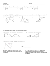 Answer to question #158467 in geometry for kelvin sowah. Geometry Name Chapter 7 Test