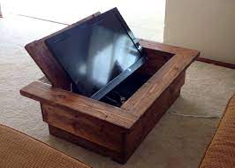 I use the cheap lack side tables to hack. Hidden Tv Coffee Table Don T Have To Have Such A Large Tv To See And Hear It Coffee Table Arcade Hidden Tv Arcade Table