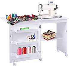 Amazon Com Giantex White Folding Sewing Craft Cart Table Shelves Storage Cabinet Home Furniture W Wheels Nahmaschinentisch Nahtisch Basteltisch
