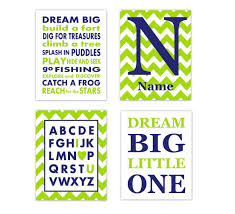 Amazon Com Navy Blue Lime Green Boy Nursery Wall Art Dream Big Abc Personalized Art Boy Room Wall Decor Baby Nursery Decor Nursery Wall Decor Playroom Set Of 4 Unframed Prints Handmade
