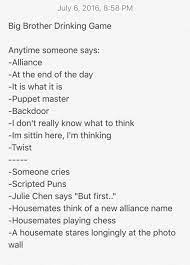 Charlie Saxton On Twitter Big Brother Drinking Game Bb18 Https T Co Zszpj3c7v8 Twitter
