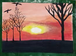 How to make a beautiful sunset watercolor painting for beginners with reeds silhouettes. A Beautiful Sunset Scenery I Made A While Back Watercolor