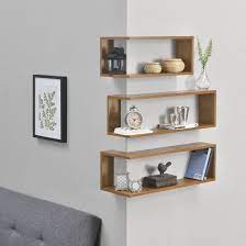 driedelig wandrek hoekplank l vormig walnoot kleur hoekplank wandrek woonkamer planken