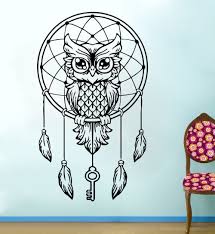 Black And White Dream Catcher Wall Art Owl Dreamcatcher Wall Stickers With Images Black And White Owl Dreamcatcher Drawing Owl Tattoo