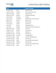 United States Holidays 2021 In Pdf Word And Excel