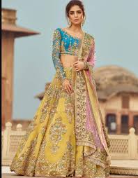 Pale Yellow And Firozi Wedding Lehenga Latest Bridal Dresses Indian Bridal Outfits Indian Bridal Dress
