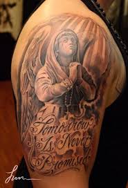 Which of these angel quotes was your favorite? 26 Praying Angel Tattoos On Half Sleeve