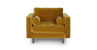 A spacious seat cushion is a perfect place to rest and will retain its shape over time. Yellow Velvet Accent Chairs Article