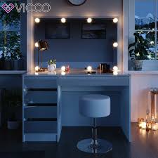 Dieser tisch besteht aus mdf und hat einen glasspiegel. Schminktisch Sherry Weiss Mit Led Beleuchtung Spiegel Hocker Frisiertisch Vicco Ebay