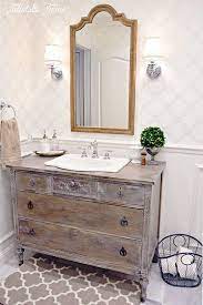 Turn a dresser to a vanity! Bathroom Inspiration Using A Dresser As A Vanity Shabby Chic Bathroom Vanity Bathroom Vanity Decor Furniture Vanity