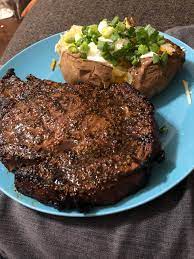 Meanwhile, dry the steaks with paper towels. I Made Steak And A Baked Potato Dinner
