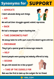 Another Word For Support Useful List Of 100 Synonyms For Support 7esl English Idioms English Vocabulary Words Learn English Vocabulary