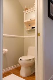 Chair rail molding ideas for the bathroom renopare. Superb Kohler Santa Rosa In Powder Room Traditional With Chair Rail Shelf Next To Cabinet Over Toilet Alongside Wood Chair Rail And Cabinet Above Toilet