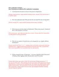 Dna structure function and replication worksheet answer key. Dna And Replication Worksheet Promotiontablecovers