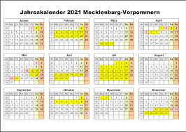 Feiertage und ferien eintragen und vorlage für 2021 ausdrucken und herunterladen. Druckbare Jahreskalender 2021 Mecklenburg Vorpommern Kalender Zum Ausdrucken Pdf The Beste Kalender