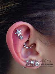 Double Helix And Daith Piercings Featuring All White Gold Jewels By Body Vision Los Angeles Pi Unique Ear Cuffs Emerald Earrings Studs Hammered Hoop Earrings