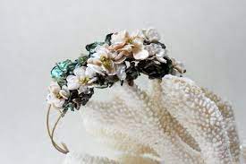 The Perfect Wedding Bride Guest Accessory Pink Begonias Brass And Pearl Floral Crown Floral Floral Accessories Floral Crown
